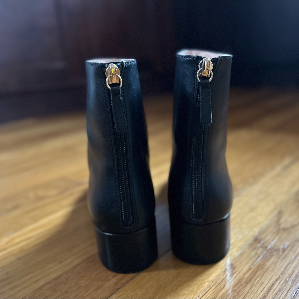 Black, soft leather back zip boots